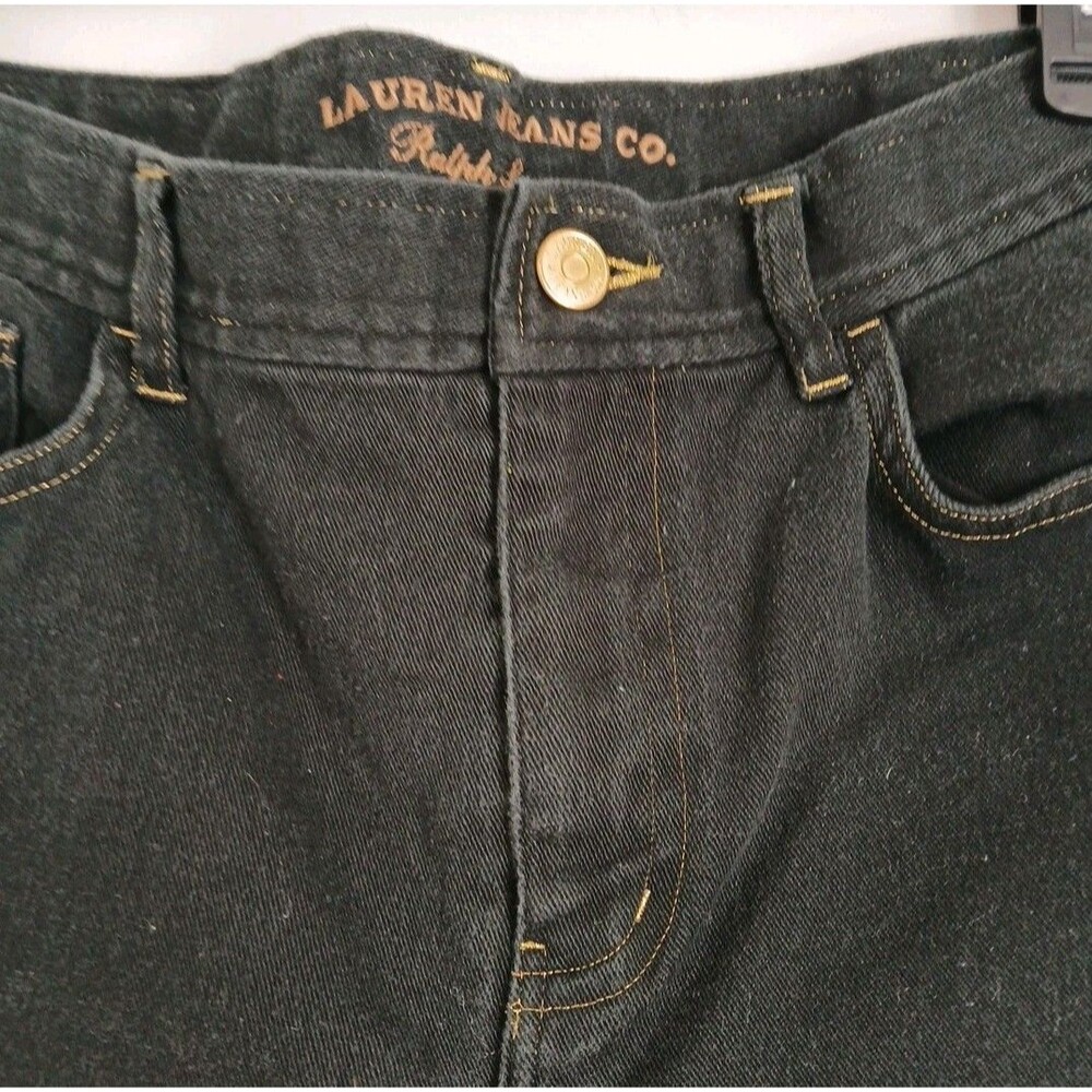 Lauren Jeans Co. Ralph Lauren Black Straight-Skinny Gold Stitch/Button Size 4 - Picture 4 of 16
